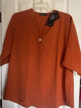 Funlingo Burnt Orange Button-Accent Tunic Top